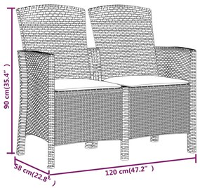 Banco de jardim 2 lugares c/ almofadões vime PP castanho