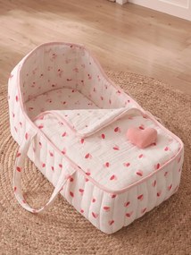 Alcofa para boneca, em gaze de algodão rosa