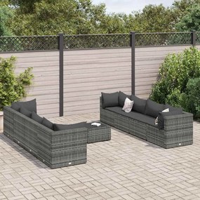 vidaXL 9 pcs conjunto lounge de jardim c/ almofadões vime PE cinzento