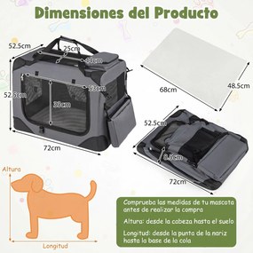 Transportadora dobrável tamanho M 72 x 52,5 x 52,5 cm para animais de estimação, com janelas de rede, 3 portas, cama felpuda e bolsos removíveis, para