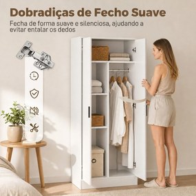 Guarda roupa Moderno para Quarto com Barra para Pendurar e Prateleiras 70x37x164 cm Branco