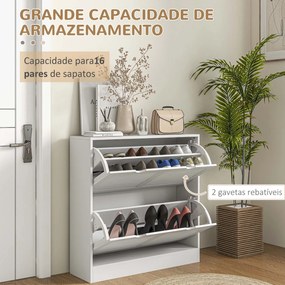 Sapateira Moderna com 2 Gavetas Rebatíveis e Prateleias Ajustáveis para 16 Pares de Sapatos Sapateira Compacta  81,5x25x83 cm Branco