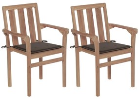 Cadeiras jardim almofadões cinza-acastanhado 2 pcs teca maciça