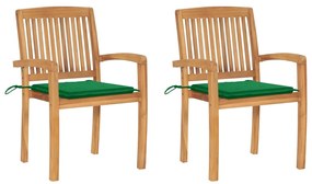 Cadeiras de jardim c/ almofadões verdes 2 pcs teca maciça