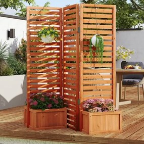 Biombo Cerca 157 x 50 x 168 cm decorativa Divisória separadora para exterior com 2 floreira com drenagem automática 3 painéis dobráveis Amarelo
