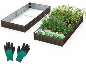 Floreira metálica para jardim elevado com suporte reforçado Base aberta Fácil montagem 240 x 120 x 30 cm Café