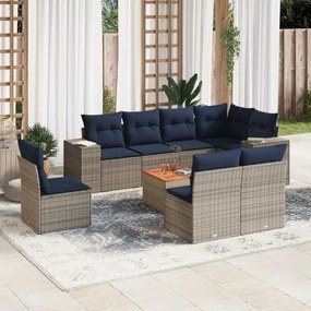 vidaXL 9 pcs conjunto sofás p/ jardim c/ almofadões vime PE cinzento