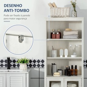 kleankin Armário Alto de Casa de Banho com 2 Portas de Vidro e 3 Prate