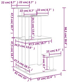 Postes arranhadores p/ gatos c/ plataformas 98,5 cm cinza-claro