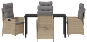 Conjunto de Jantar de Jardim com 5 Peças e Almofadas Bege em Rattan de