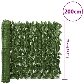 Tela de varanda com folhas verde-escuras 200x75 cm