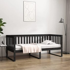 Sofá-cama 90x190 cm madeira de pinho maciça preto