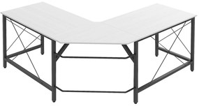 HOMCOM Secretária em Forma de L Secretária para Escritório com Estrutura de Metal Secretária de Canto 150x150x76 cm Branco e Preto