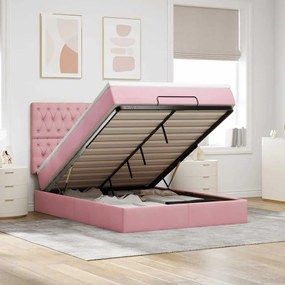vidaXL Estrutura de cama otomana com colchões 140x200 cm veludo rosa