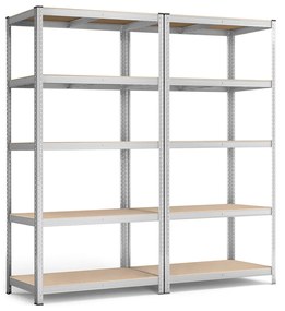 Estantes SONGMICS de 5 níveis, conjunto de 2 estantes de aço para armazenamento, montagem sem ferramentas, para garagem, galpão, capacidade de carga de 600 kg, 50 x 100 x 200 cm, prata GLR050E02