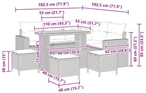 Conjunto de Sofás de 9 Peças para Jardim com Almofadas Cinza em Vime P