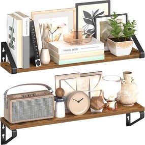 Conjunto de 2 prateleiras de parede 12,7 x 60 x 11,2 cm Castanho vintage + Preto