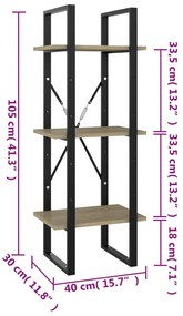 Estante c/ 3 prateleiras 40x30x105 cm contrapl. carvalho sonoma