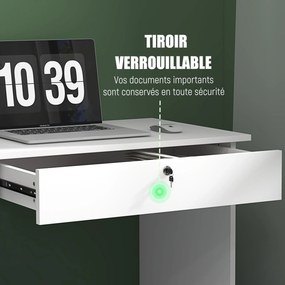 Secretária moderna com 5 gavetas, tampo amplo, 1 compartimento aberto, gaveta com fechadura, 110 x 50 x 76 cm, branca