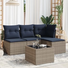 vidaXL 5 pcs conjunto sofás p/ jardim c/ almofadões vime PE cinzento