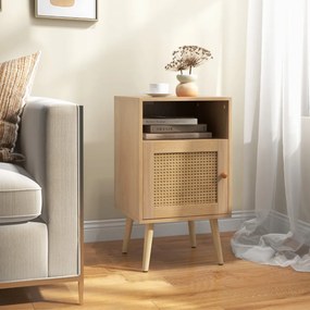 Mesa cabeçeira ou de apoio com Estante e Porta Decorada em Rattan PE para Quarto Sala de Estar 40 x 39 x 70 cm Natural