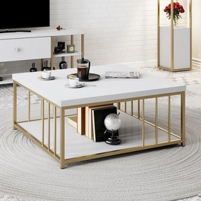 Mesa de Centro Zenn – Branco/Dourado – 90x39x40 cm