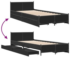 Estrutura de cama c/ gavetas 100x200 cm derivados madeira preto