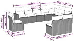 10 pcs conj. sofás jardim com almofadões vime PE castanho