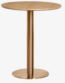 Mesa De Bar Redonda Em Mdf Xiren Ø70 Cm & Castanho Madeira Natural - Ouro Rosa Escovado - Sklum