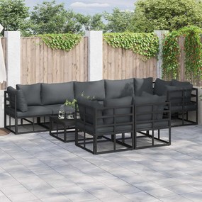 vidaXL Conjunto de Sofá de Jardim com almofada 9 pcs Preto Alumínio