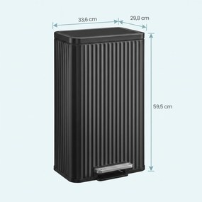 Caixote do lixo de cozinha com tampa 33,6 x 29,8 x 59,5 cm, fecho suave e balde interior removível, 30 L, preto