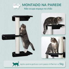 PawHut Árvore para Gatos de Parede com 3 Plataformas Almofada Removíve