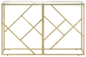 Mesa consola aço inoxidável e vidro temperado dourado
