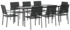 9 pcs conjunto de jantar p/ jardim vime PE e aço