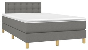 Cama box spring c/ colchão e LED 120x200 cm tecido cinza-escuro