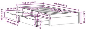 Cama sem colchão 90x190 cm madeira de pinho maciça