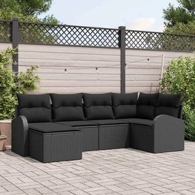 Conjunto de Sofá de Jardim vidaXL de 6 peças com Almofadas Preto Rattan Poly