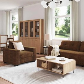 vidaXL Conjunto de Sofás com almofada 3 pcs Marrom 221 x 78 x 80 cm