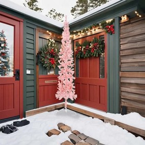 Meia árvore de Natal fina com suporte 240 cm rosa