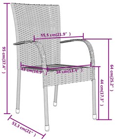 3 pcs conjunto de jantar para jardim vime PE preto
