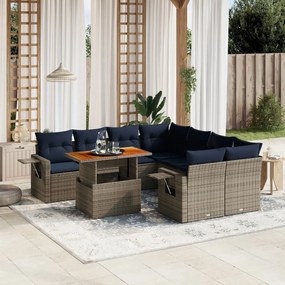 vidaXL 8 pcs conjunto sofás p/ jardim c/ almofadões vime PE cinzento