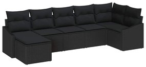 Conjunto de Sofá de Jardim em 7 Peças com Almofadas Preto Rattan