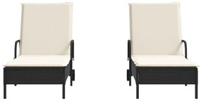 Espreguiçadeiras com almofadões 2 pcs vime PE preto