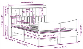 Cama sem colchão 140x190 cm madeira de pinho maciça branco