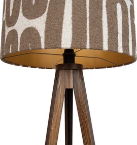 Candeeiro de pé tripé em madeira de nogueira com abajur às riscas castanho e bege 50cm - Tripod Classic