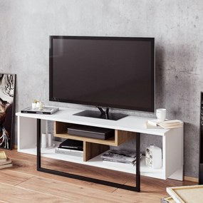 Móvel TV Asal – Branco/Preto/Carvalho – 119,4 x 40,2 x 35,2 cm