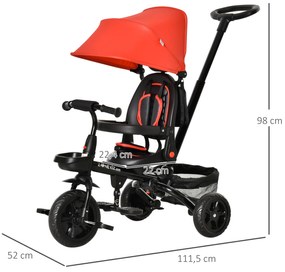 Triciclo Infantil 4 em 1 Bicicleta para Crianças 1-5 Anos com Assento Giratório Capô Ajustável Guidão de Empurre e Apoio para os Pés Dobrável 111,5x52