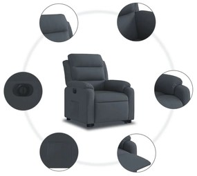 Poltrona reclinável elevatória elétrica veludo cinzento-escuro