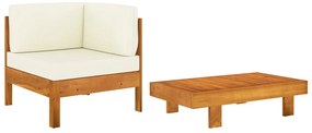 2 pcs conj. lounge de jardim c/ almofadões branco nata acácia