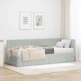 vidaXL Estrutura de Cama de Canto com Colchão 2 pcs Cinzento-claro